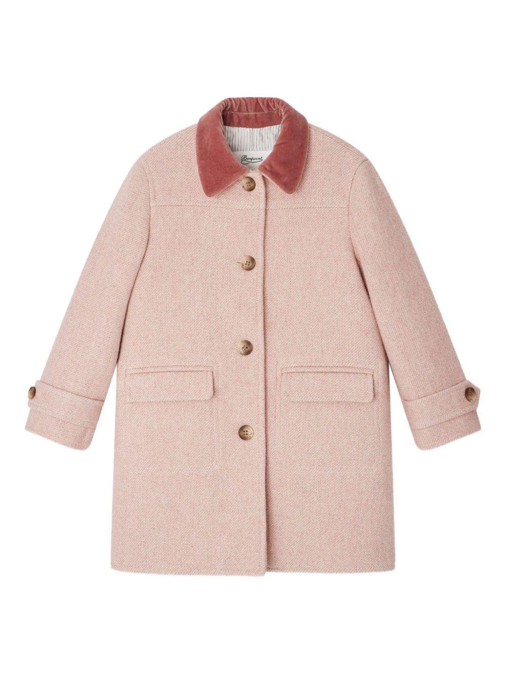 Cappotto per bambina Bonpoint rosa con colletto in velluto - Rubino Kids