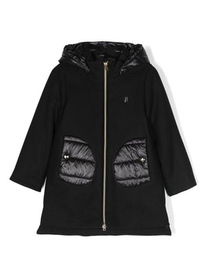 Herno Kids Black Hooded Coat for Girls HERNO KIDS Offer Price