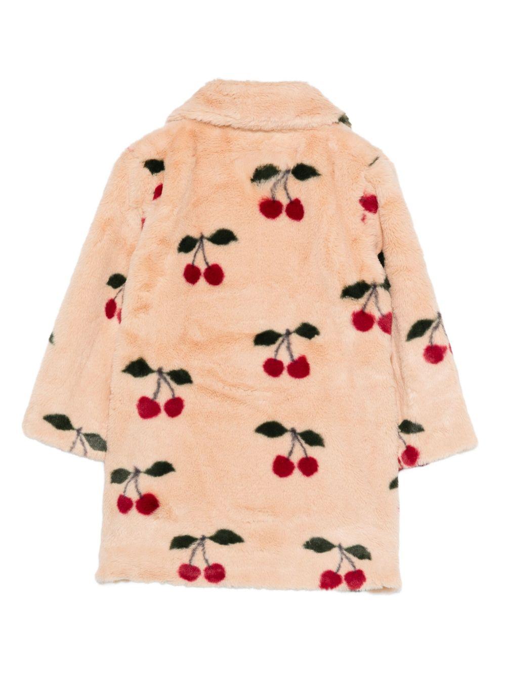 Cappotto per bambina Konges Sløjd beige con motivo ciliegie - Rubino Kids