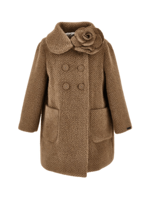 Cappotto per bambina Monnalisa marrone con dettaglio rosa
