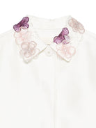 Cappotto per bambina Simonetta bianco sporco con appplicazioni floreali - Rubino Kids