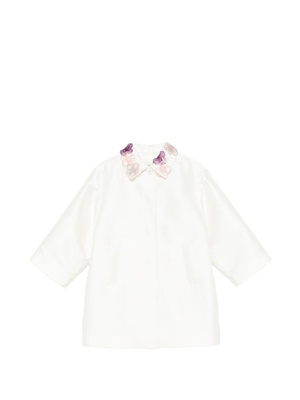 Cappotto per bambina Simonetta bianco sporco con appplicazioni floreali - Rubino Kids