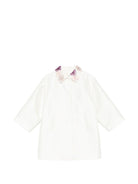 Cappotto per bambina Simonetta bianco sporco con appplicazioni floreali - Rubino Kids