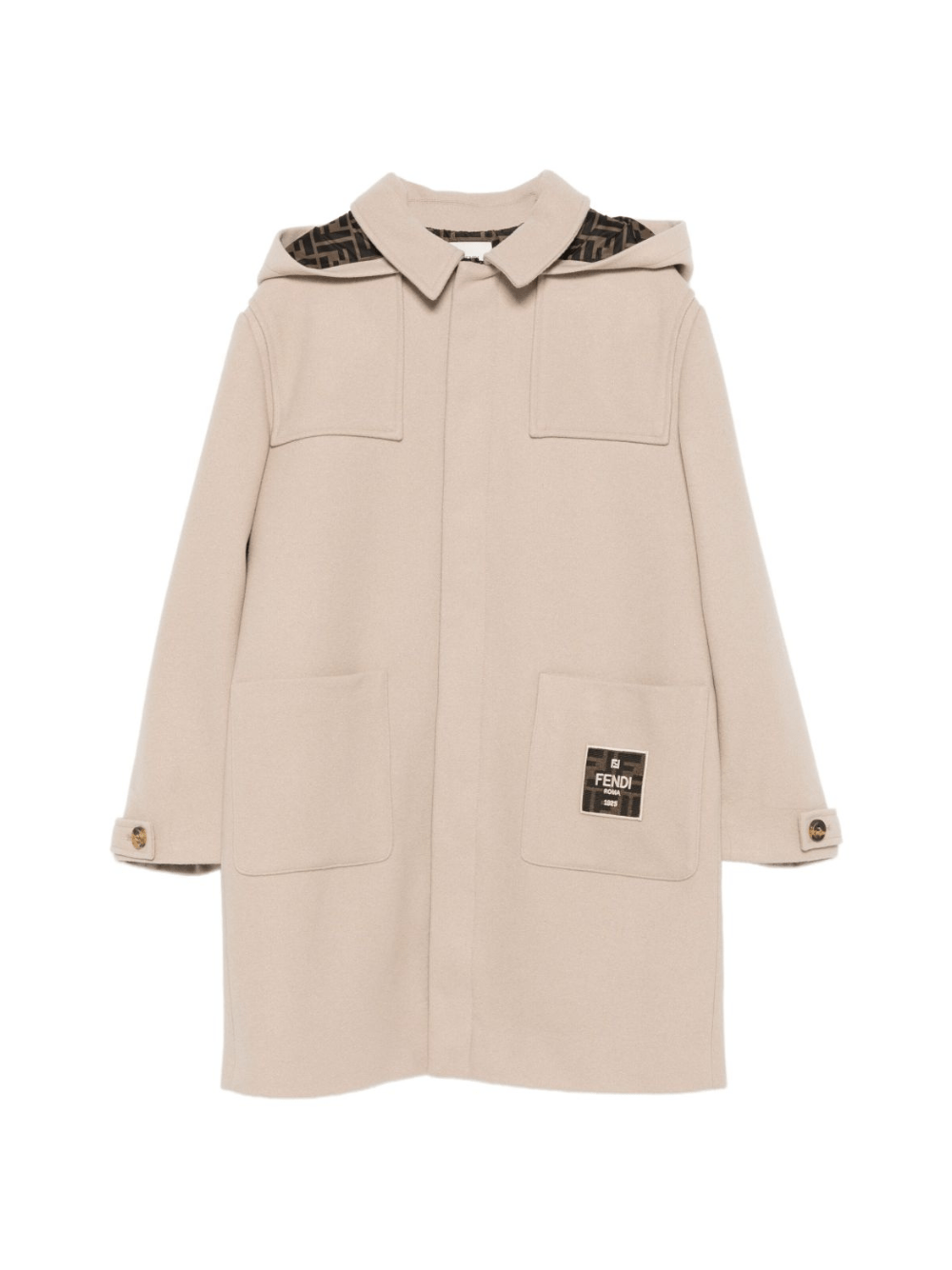 Cappotto per bambino Fendi Kids beige con applicazione con logo - Rubino Kids