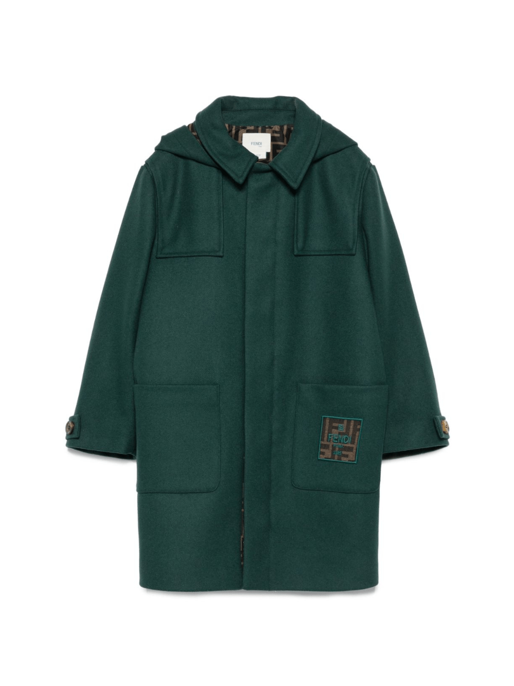 Cappotto per bambino Fendi Kids verde con tasche e cappuccio - Rubino Kids
