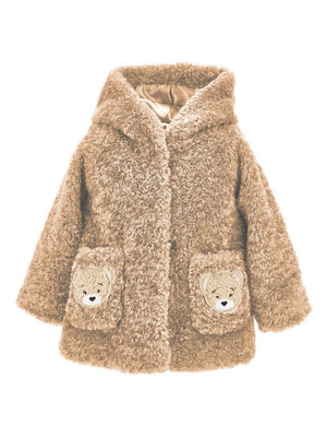 Cappotto per neonata Monnalisa beige con due tasche applicate frontali