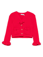Cardigan a coste per bambina Self - Portrait Kids rosso con applicazione a fiori - Rubino Kids