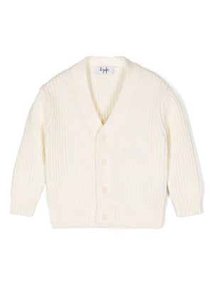 The Owl White Ribbed Cardigan for Baby Boys with Long Sleeves
