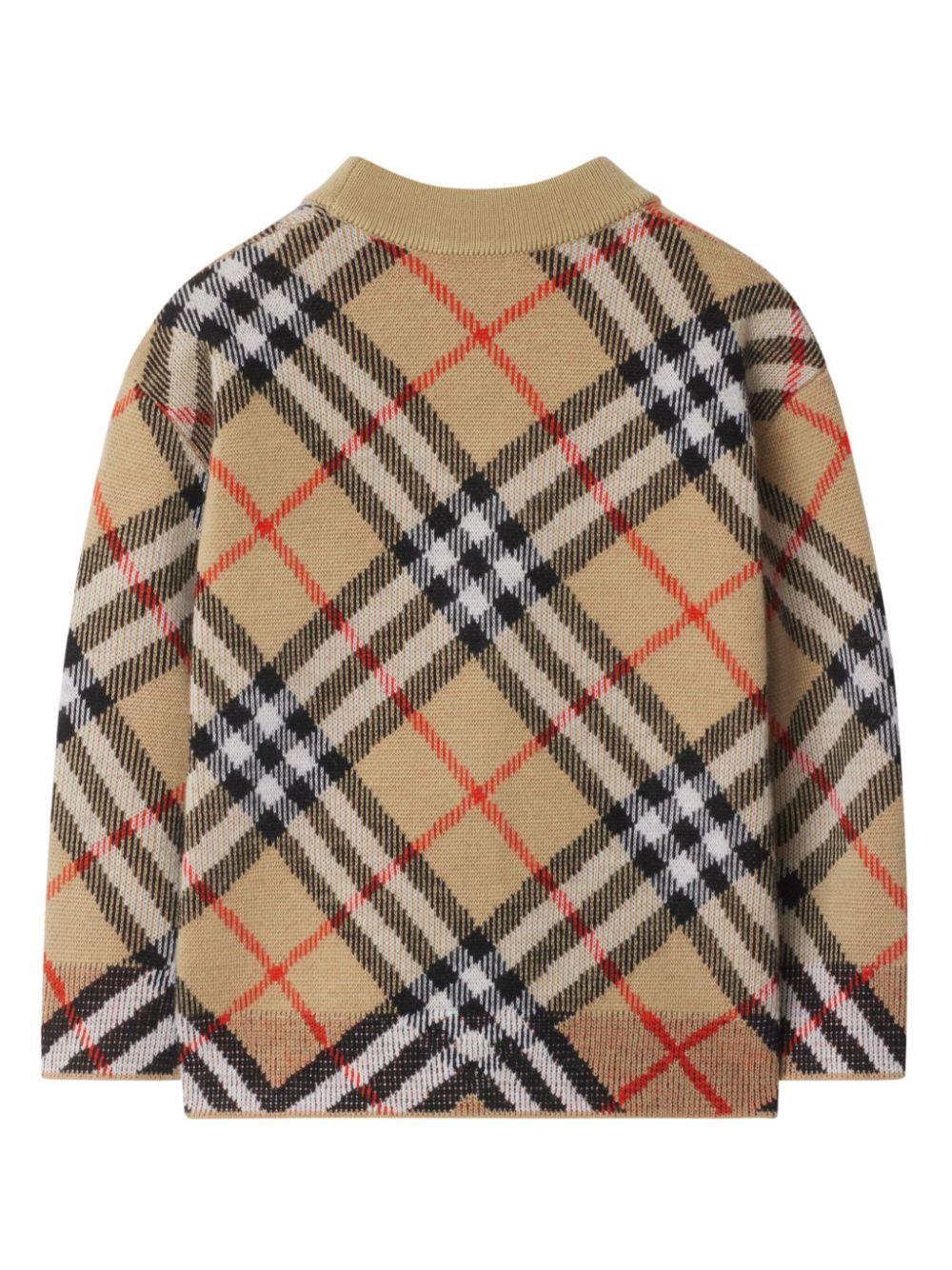 Burberry Kids Beige Checked V-Neck Baby Cardigan | Offer Price