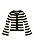 Cardigan a righe per bambina Balmain Kids bianca e nera con lavorazione in maglia - Rubino Kids