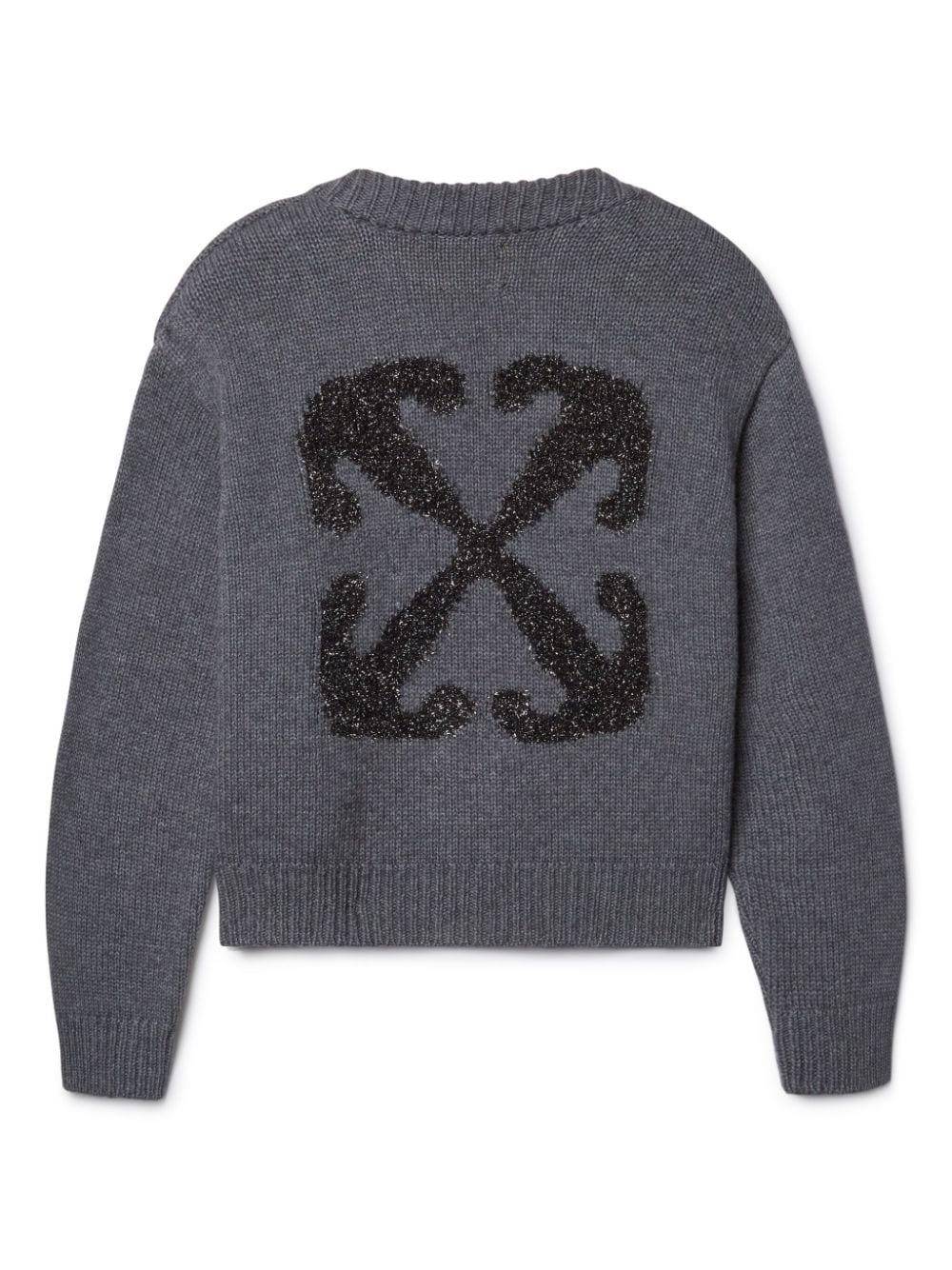 Cardigan Arrow Chunky per bambina Off - White Kids grigio con logo texturizzato - Rubino Kids