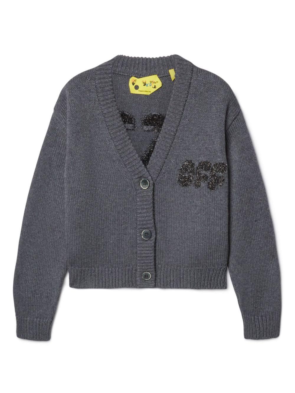 Cardigan Arrow Chunky per bambina Off - White Kids grigio con logo texturizzato - Rubino Kids