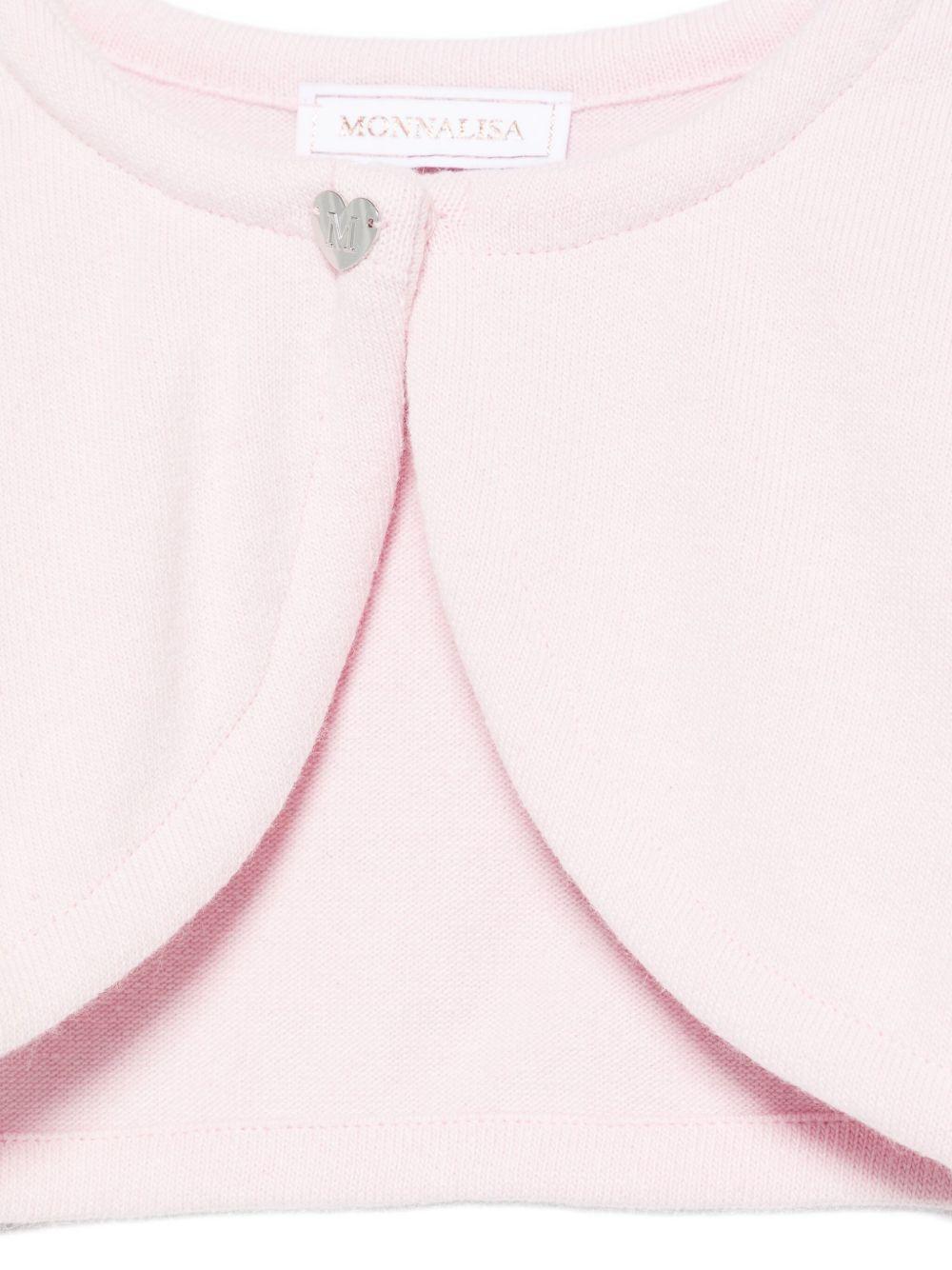 Cardigan bolero per bambina Monnalisa rosa decorato con cuore - Rubino Kids