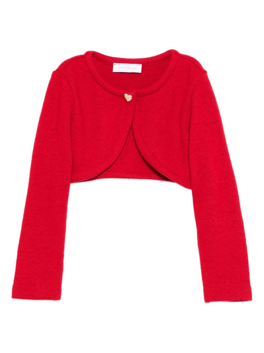 Cardigan bolero per bambina Monnalisa rosso decorato con cuore - Rubino Kids