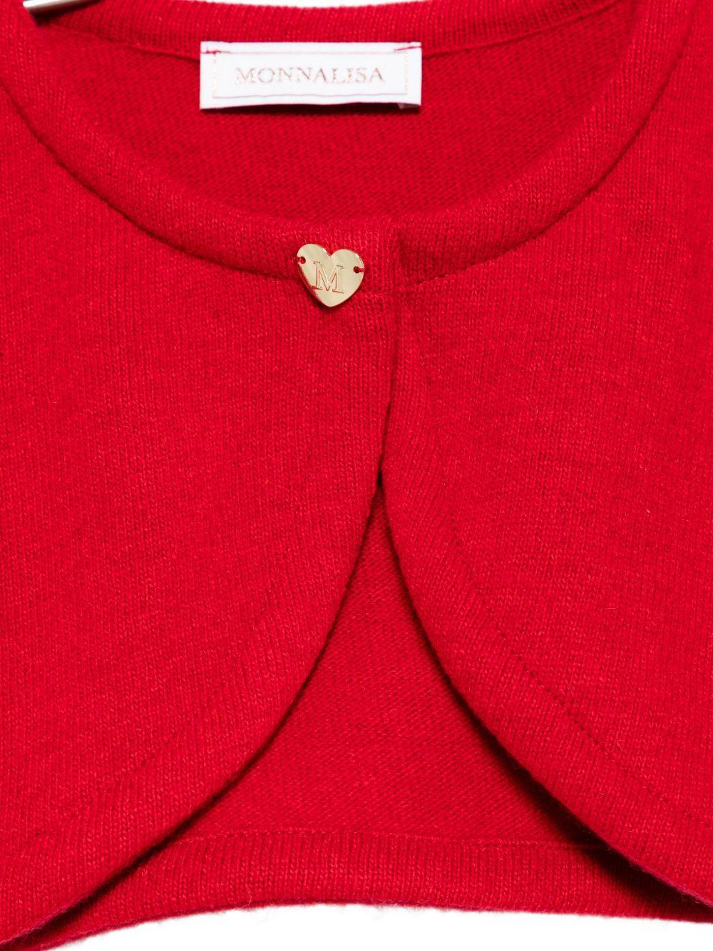 Cardigan bolero per bambina Monnalisa rosso decorato con cuore - Rubino Kids