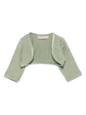 Cardigan con bordo in velluto per neonato La Stupenderia verde con design crop