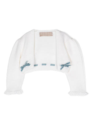 La Stupenderia white crop cardigan for newborns with bow
