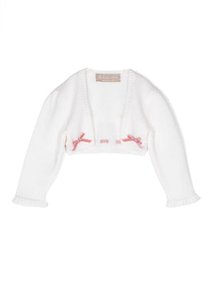 La Stupenderia white crop cardigan for newborns with bow