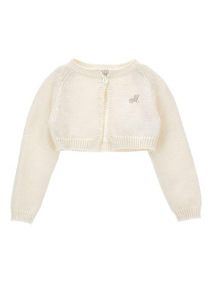Monnalisa white crop cardigan for newborns with round neckline