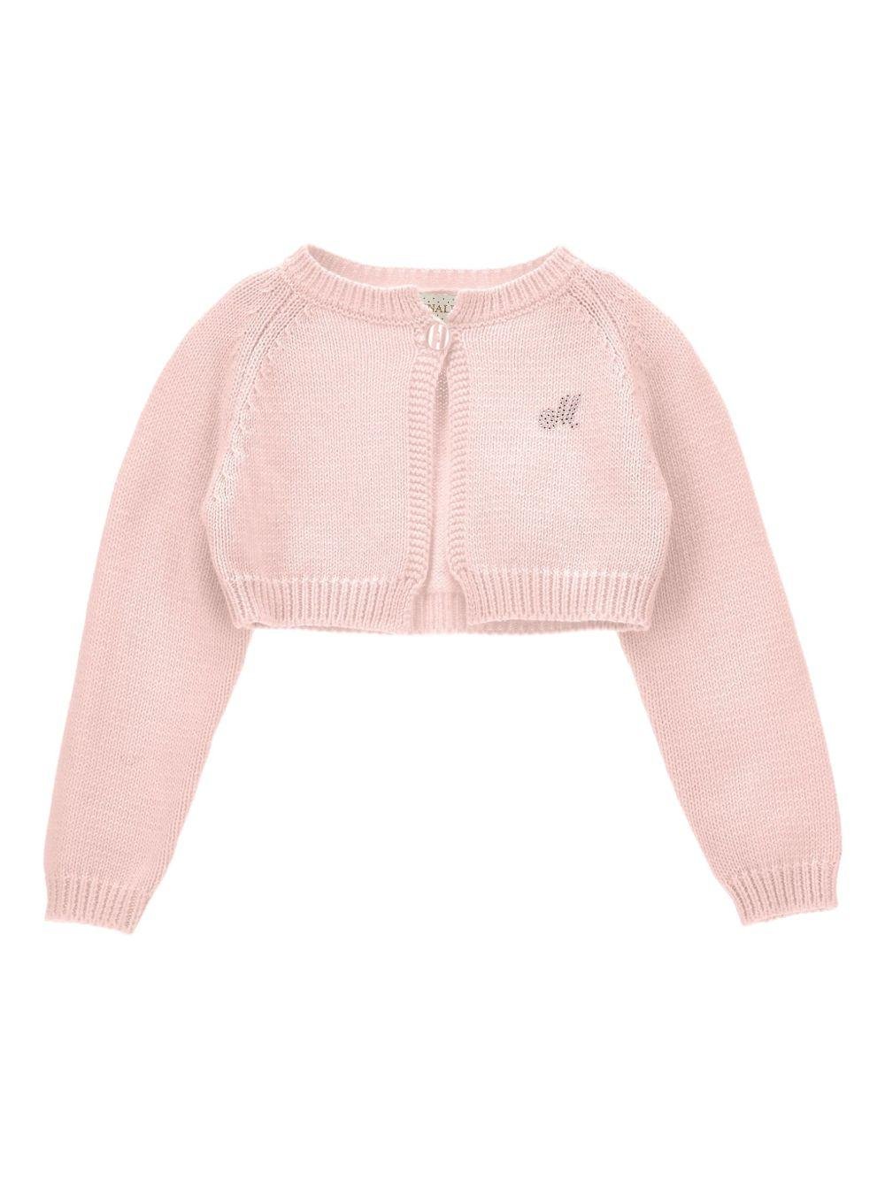Cardigan crop per neonata Monnalisa rosa con scollo rotondo - Rubino Kids