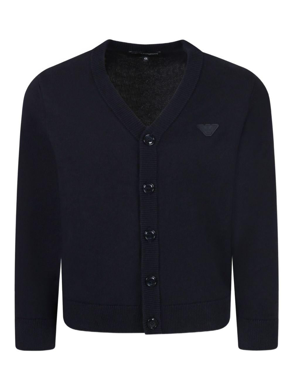 Cardigan Emporio Armani Kids blu in cotone e lana con scollo a V - Rubino Kids