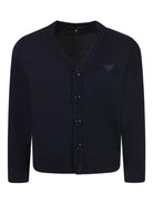 Cardigan Emporio Armani Kids blu in cotone e lana con scollo a V - Rubino Kids