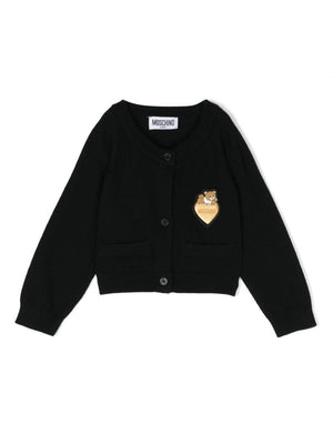 Cardigan nero per neonati con applicazione logo Moschino Kids
