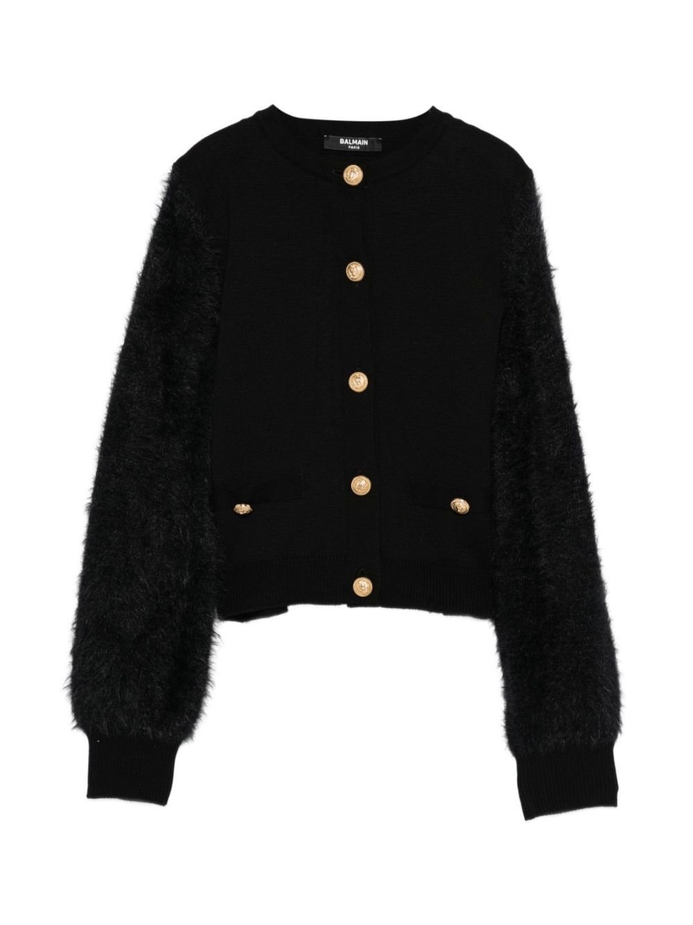 Cardigan per bambina Balmain Kids nero con bottoni color oro - Rubino Kids