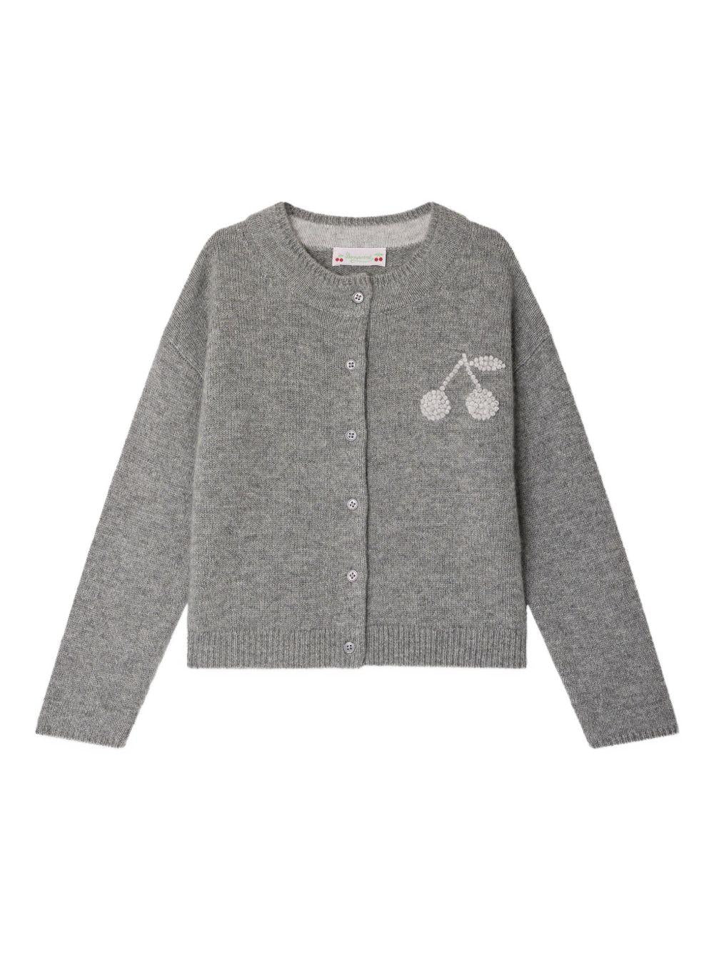 Cardigan per bambina Bonpoint Judicael grigio decorato con ciliegie - Rubino Kids