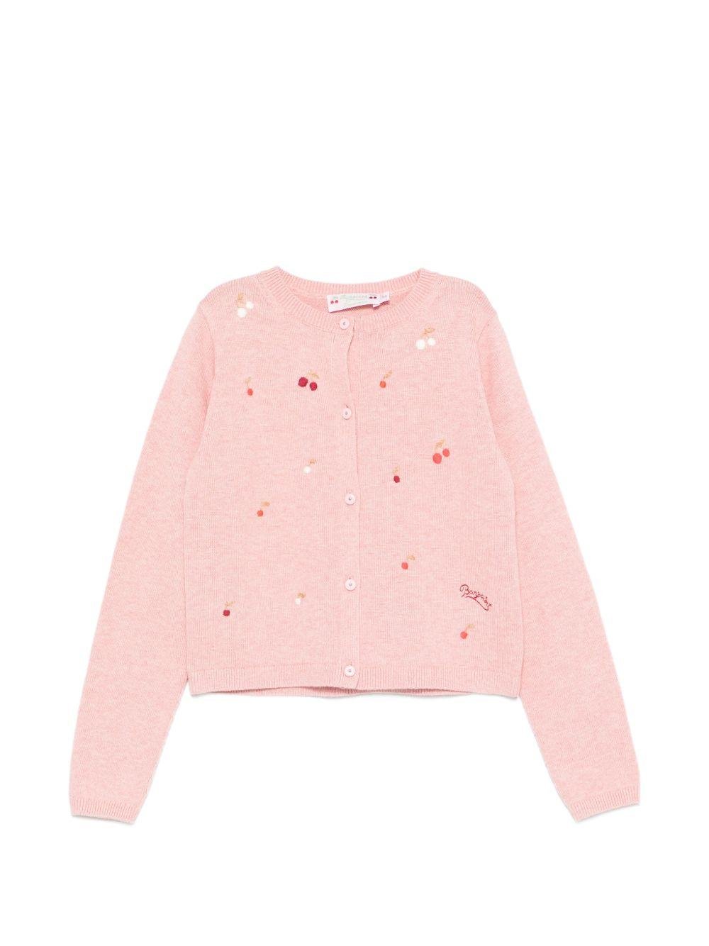 Cardigan per bambina Bonpoint rosa con ciliegie ricamate - Rubino Kids