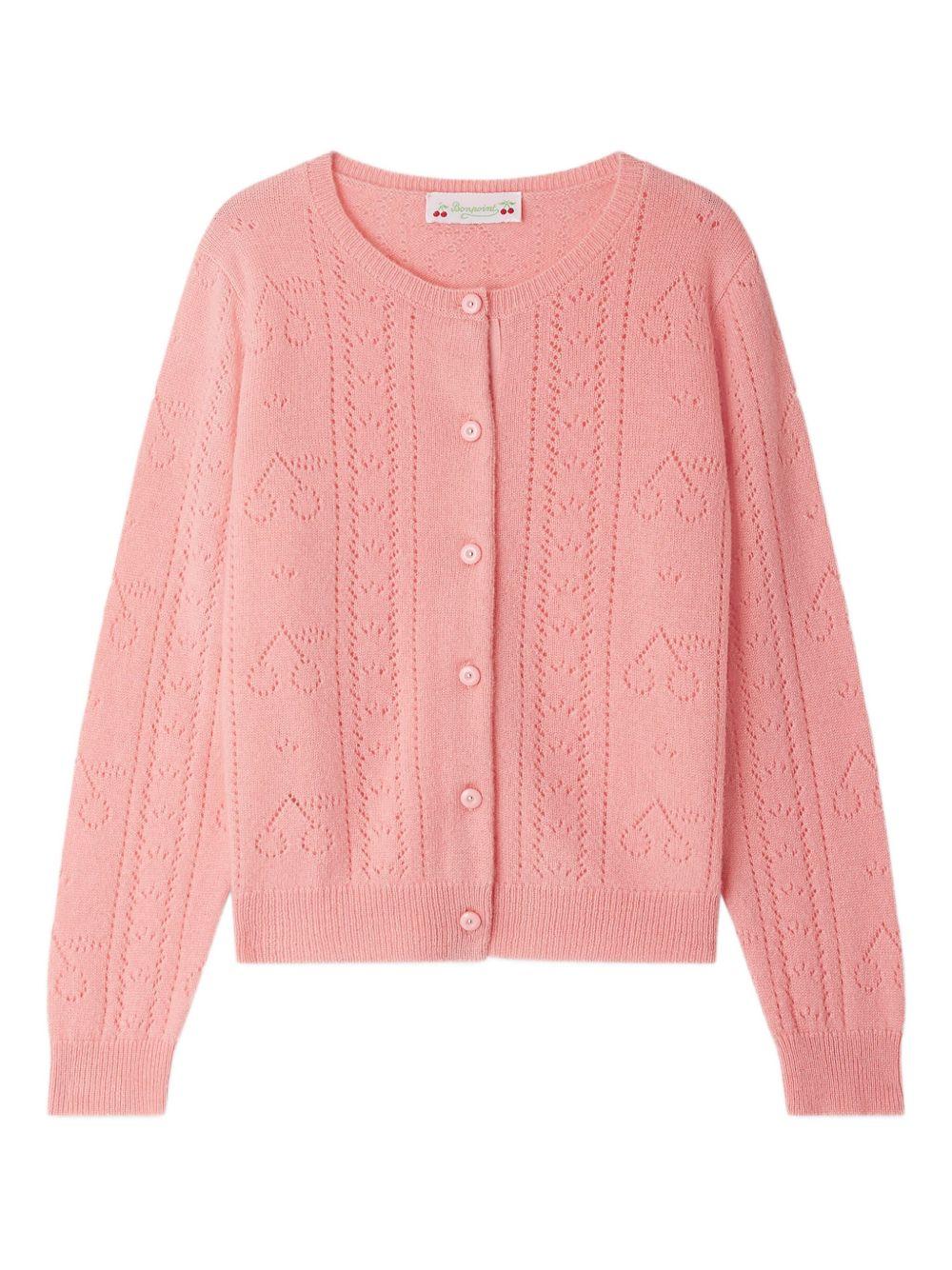 Cardigan per bambina Bonpoint rosa in maglia con bottoni - Rubino Kids