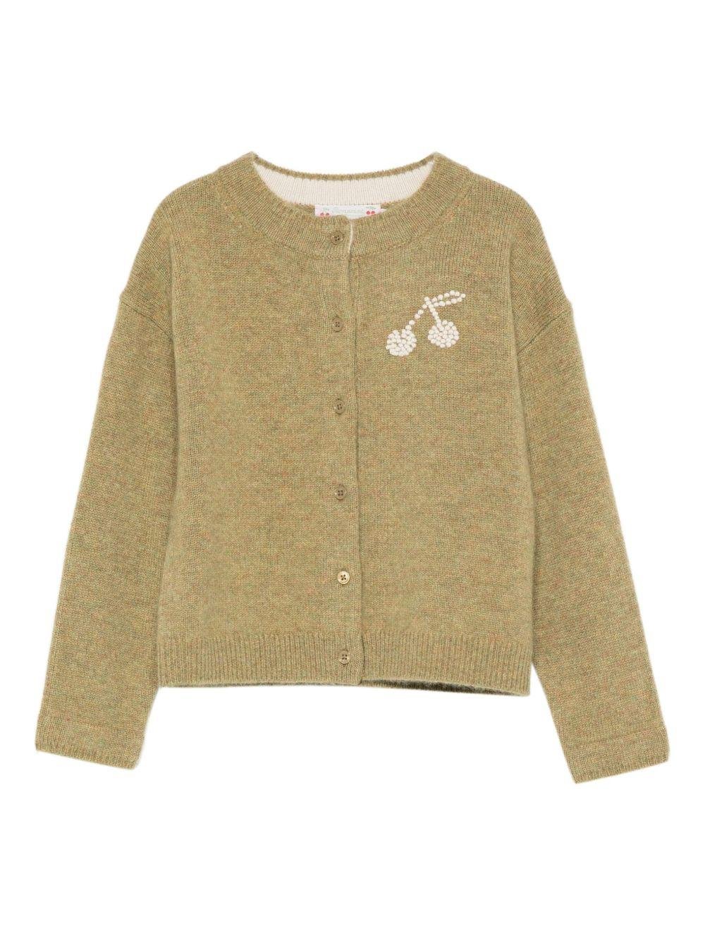 Cardigan per bambina Bonpoint verde decorato con ciliegie - Rubino Kids