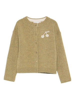 Cardigan per bambina Bonpoint verde decorato con ciliegie