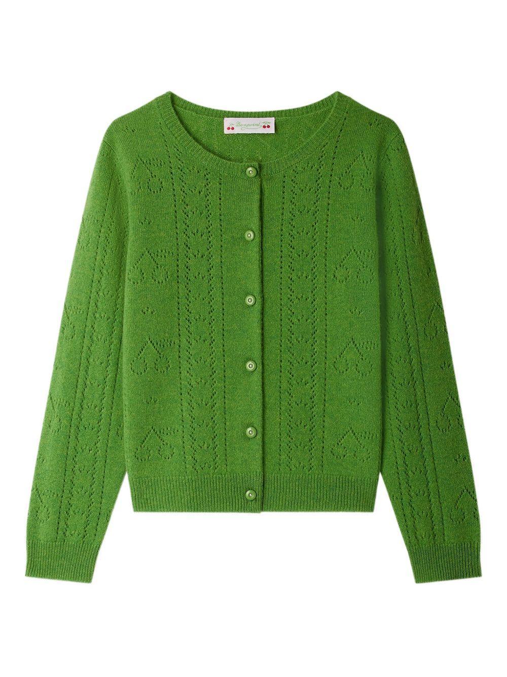 Cardigan per bambina Bonpoint verde in maglia con bottoni - Rubino Kids