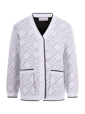 Elisabetta Franchi La Mia Bambina white cardigan for girls with all-over logo motif