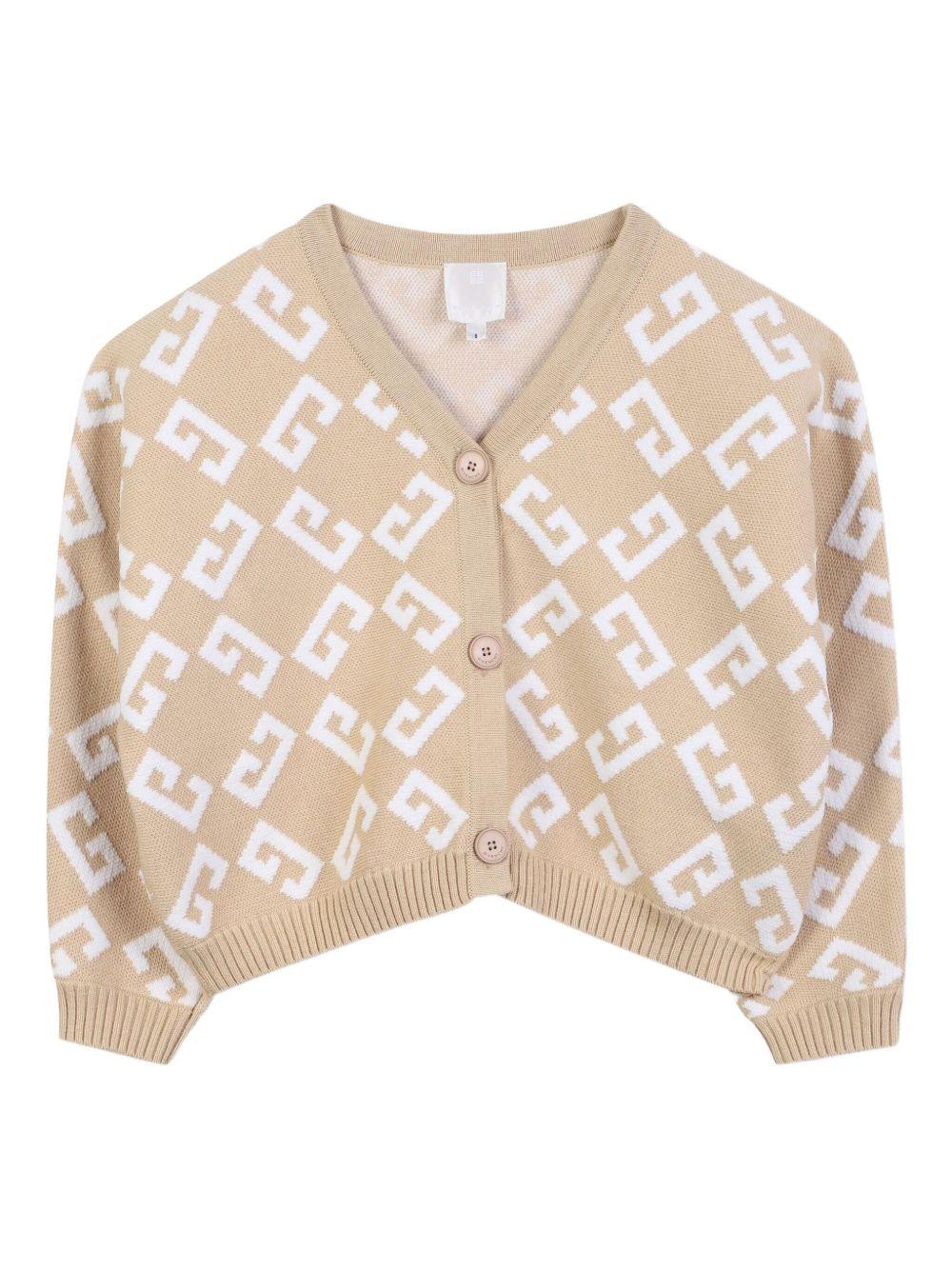 Givenchy Kids beige cardigan for girls with jacquard logo