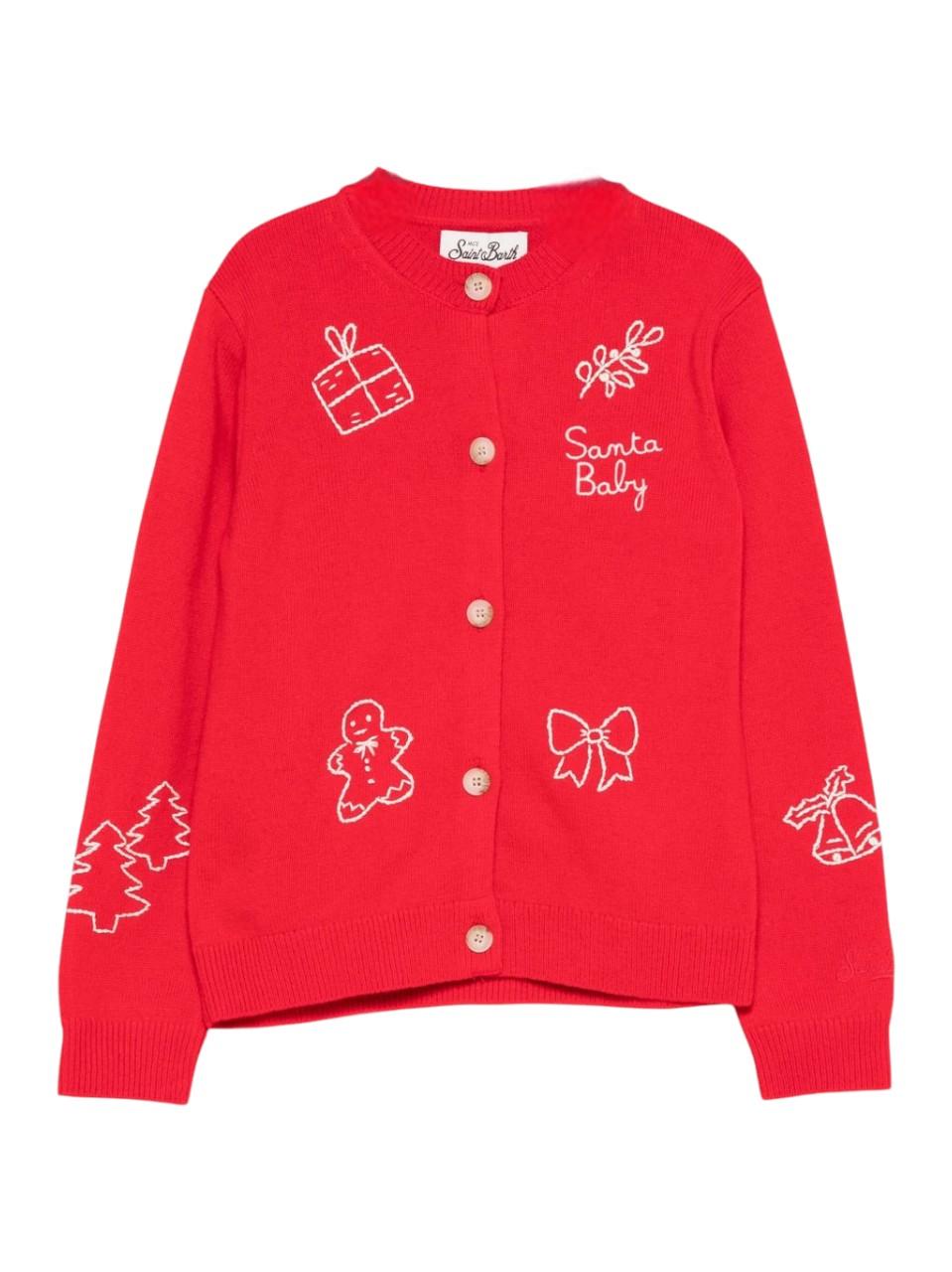 Cardigan per bambina MC2 Saint Barth Kids rosso con ricami natalizi - Rubino Kids