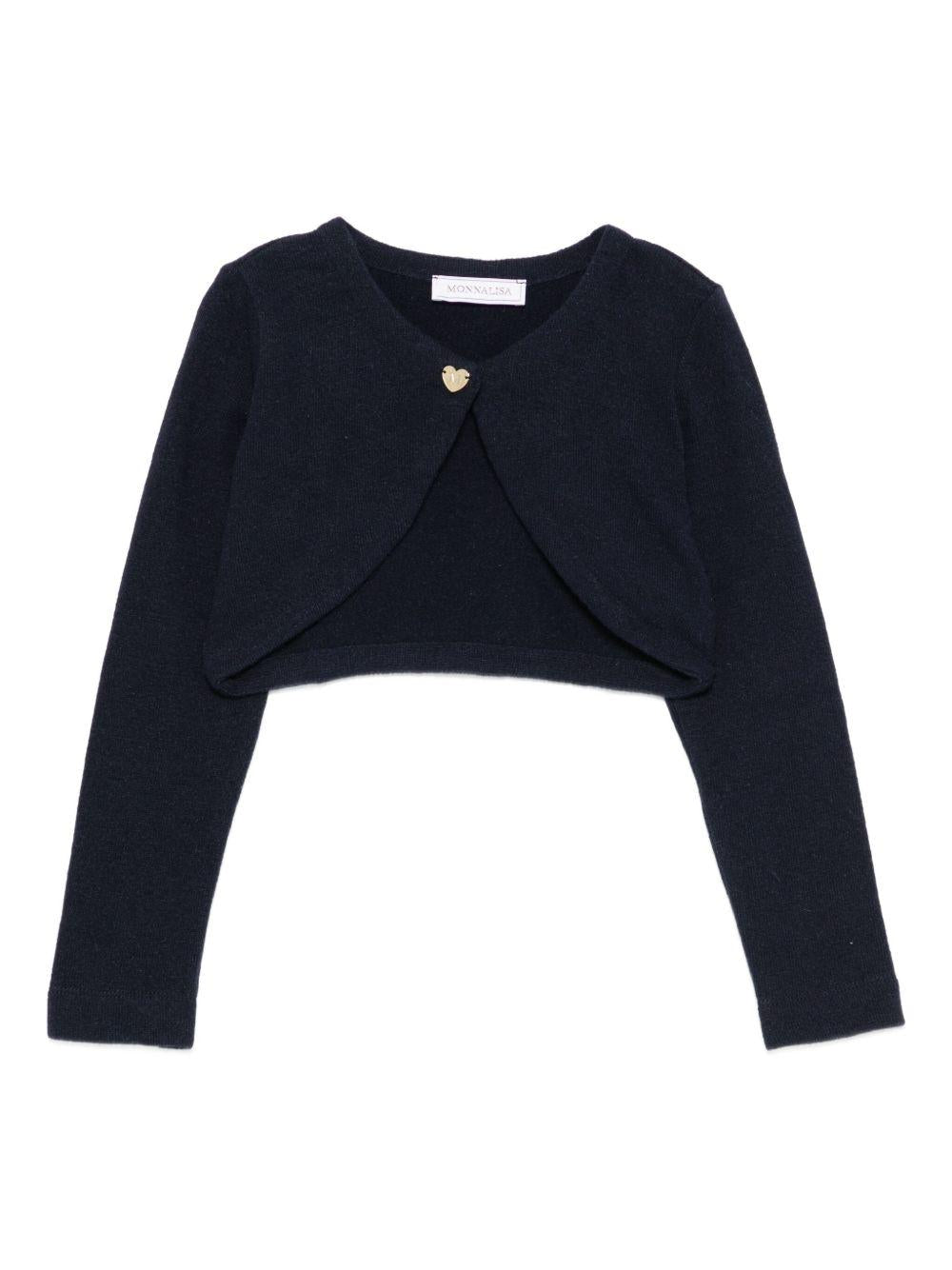 Cardigan per bambina Monnalisa blu con bottoni a forma di cuore - Rubino Kids
