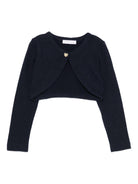 Cardigan per bambina Monnalisa blu con bottoni a forma di cuore - Rubino Kids