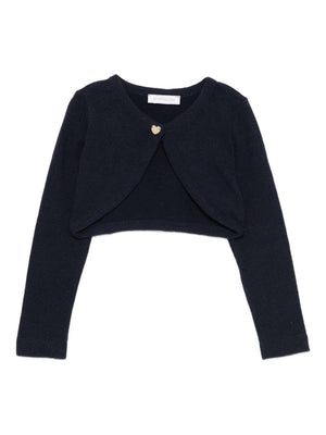 Cardigan per bambina Monnalisa blu con bottoni a forma di cuore