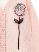 Cardigan per bambina Monnalisa rosa con scollo a V e applicazione rose - Rubino Kids