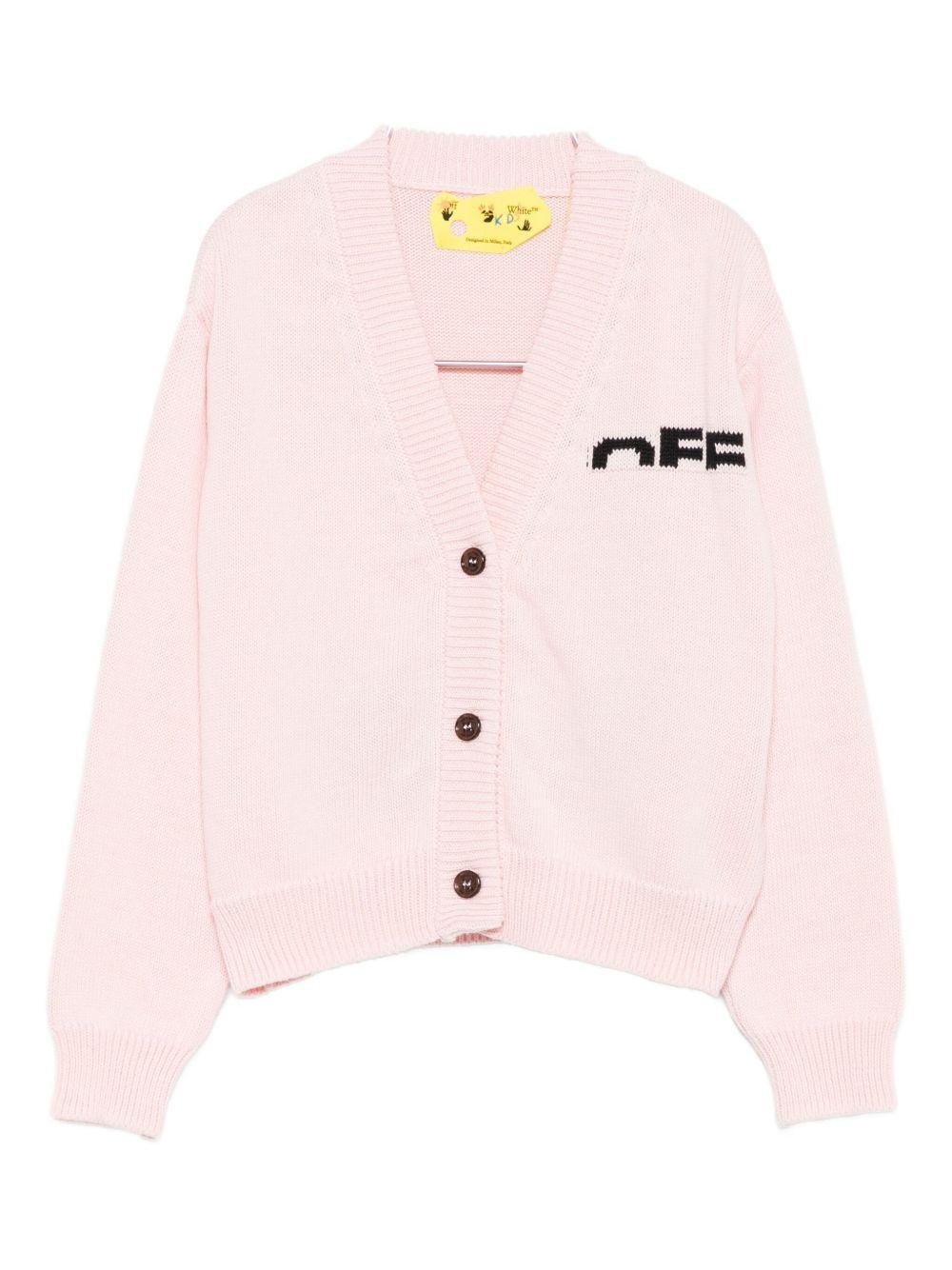 Cardigan per bambina Off - White Kids rosa con logo ricamato - Rubino Kids