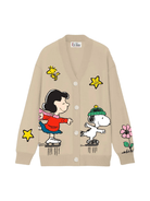 Cardigan per bambini MC2 Saint Barth Kids beige con stampa Peanuts Snoopy Skating - Rubino Kids