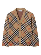 Cardigan per bambino Burberry Kids beige con motivo a quadri - Rubino Kids