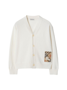Cardigan per bambino Burberry Kids bianco con dettaglio a quadri - Rubino Kids