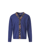 Cardigan per bambino Burberry Kids blu con bordo a quadri - Rubino Kids