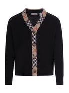 Cardigan per bambino Burberry kids nero con rifiniture a quadri - Rubino Kids