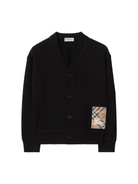 Cardigan per bambino Burberry Kids nero in lana con applicazione logo - Rubino Kids