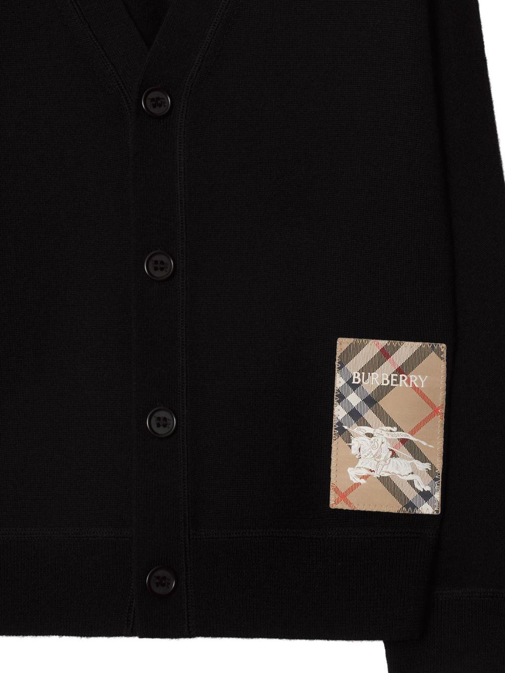Cardigan per bambino Burberry Kids nero in lana con applicazione logo - Rubino Kids