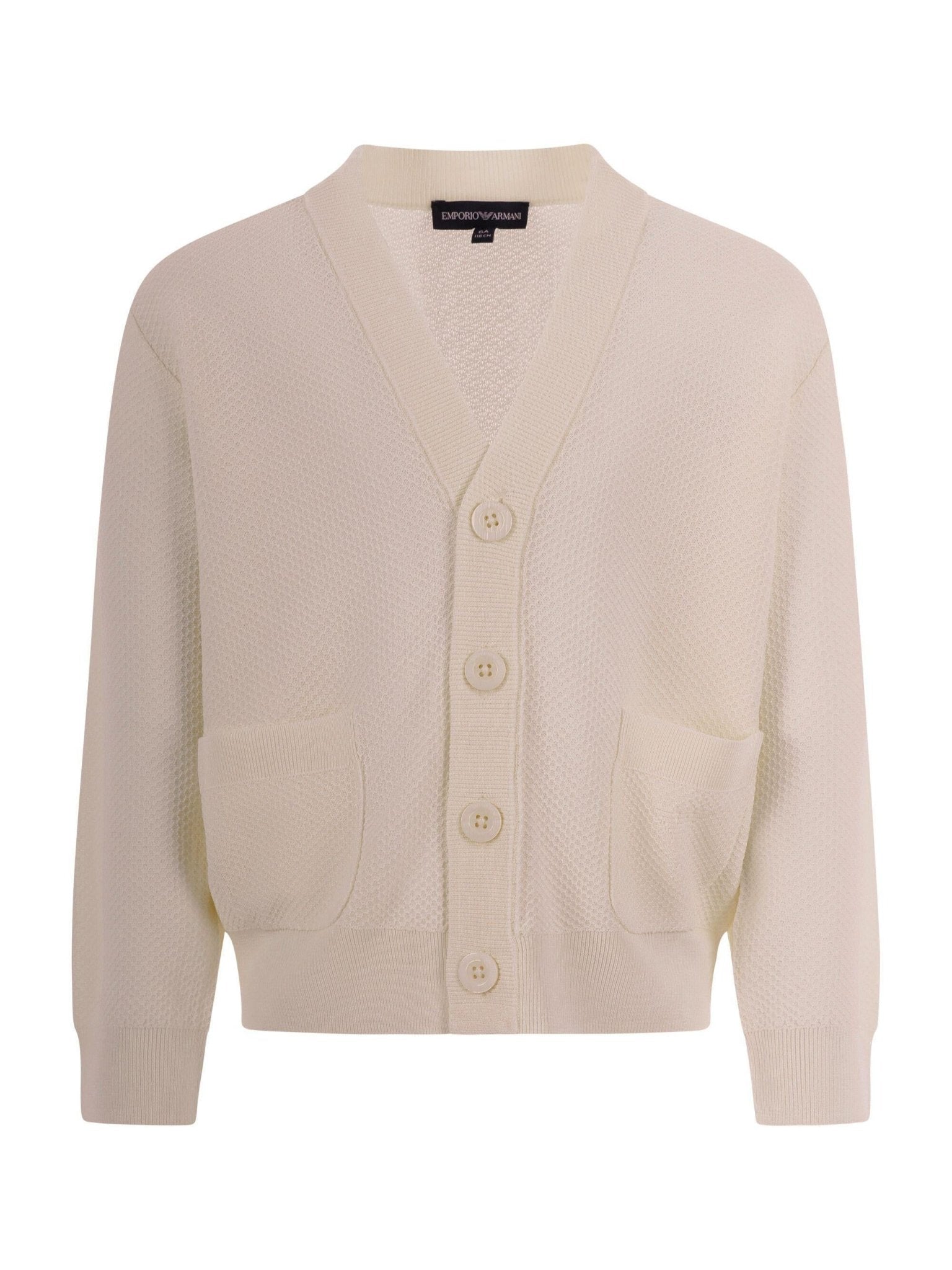 Cardigan per bambino Emporio Armani Kids beige con texture traforata - Rubino Kids